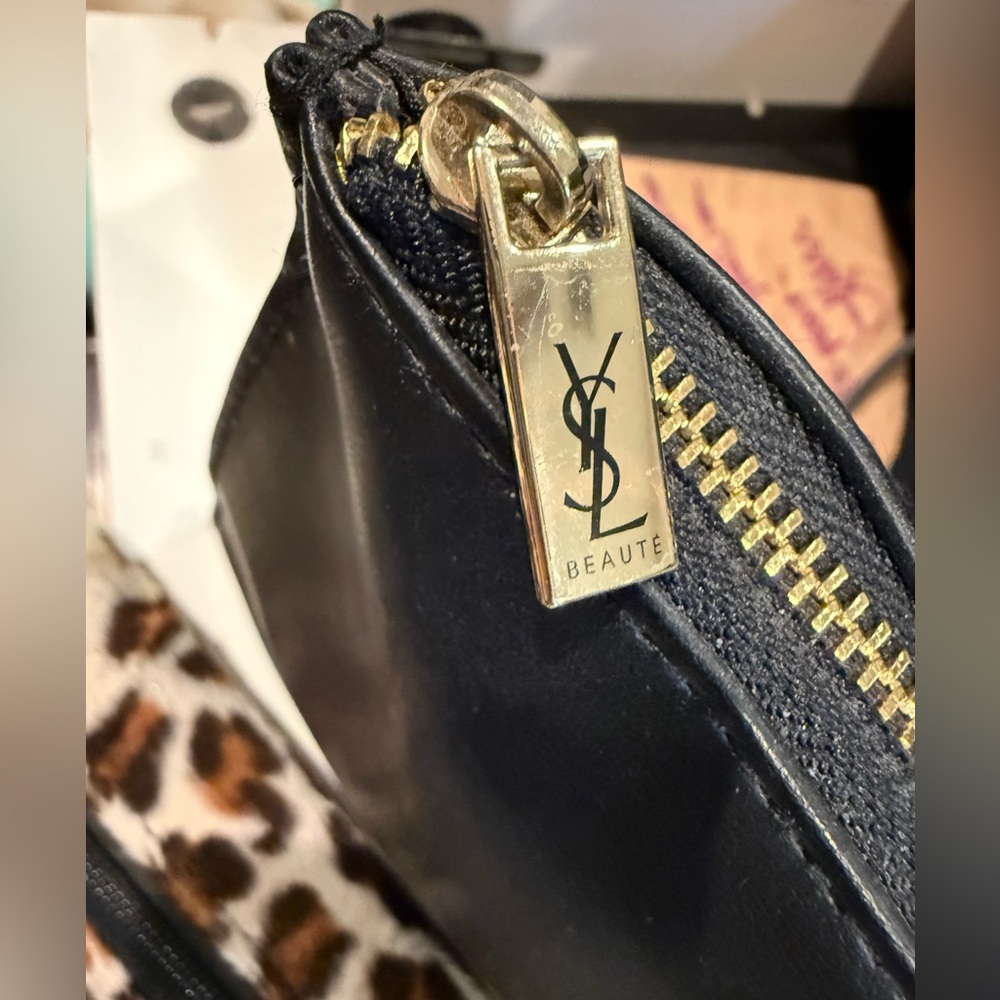 Yves Saint Laurent Black Beauty Pouch w/ YSL Leopard Case 8”x6.5”x2” 8”x2”x2.5” - Picture 4 of 16